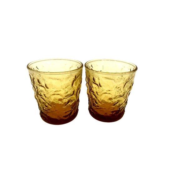 Amber Serrano Tumblers Gold Anchor Hocking Lowball Glasses Milano Lido Rocks - Picture 1 of 4